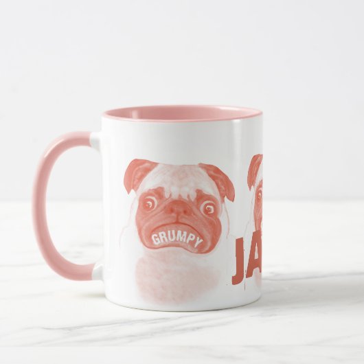Personalisierter Grumpy-Mops Tasse (Links)