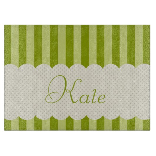 Personalisierter Grün-Streifen-Polka-Punkt-Entwurf Schneidebrett (Vorderseite)