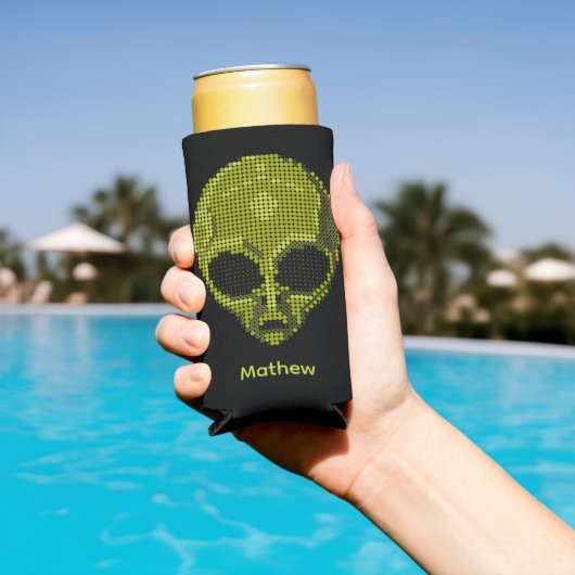 Personalisierter grüner Alien-Kopf  Selters Dosenkühler (In Situ Pool)
