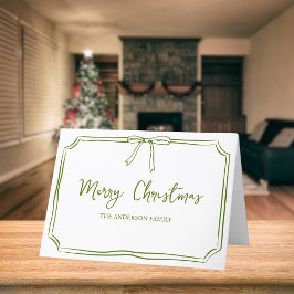 Personalisierter grüner Bow Niedlich Frohe Weihnac Feiertagskarte