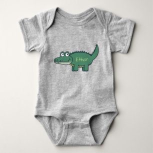 Personalisierter Grüner Cartoon Alligator Baby Strampler