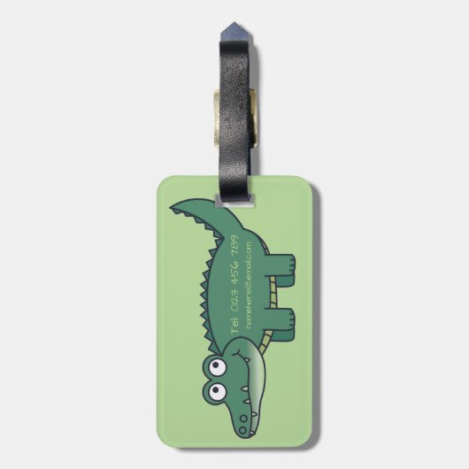 Personalisierter grüner Cartoon-Alligator Gepäckanhänger (Rückseite vertikal)