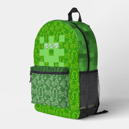 Personalisierter grüner Controller-Druck für Pixel Bedruckter Rucksack (Rückseitige Ecke Rechts)