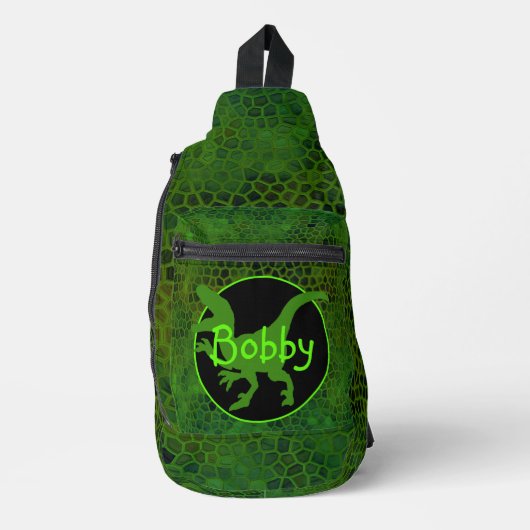Personalisierter grüner Dinosaurier  Crossbody Bag (Vorderseite)