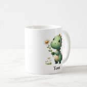 Personalisierter grüner Dinosaurier mit Blume Kaffeetasse (VorderseiteRechts)