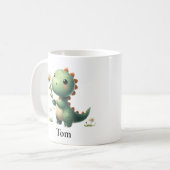 Personalisierter grüner Dinosaurier mit Blume Kaffeetasse (Vorderseite Links)