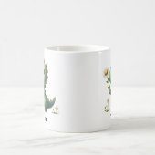Personalisierter grüner Dinosaurier mit Blume Kaffeetasse (Mittel)