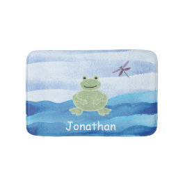 Personalisierter Grüner Frosch mit Libelle für Kin Badematte
