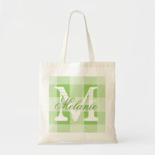 Personalisierter grüner Gingham Monogramm Totbeute Tragetasche