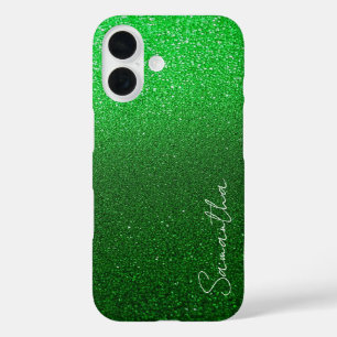 Personalisierter grüner Glitzer iPhone 16 Hülle