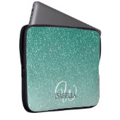 Personalisierter grüner Glitzer Ombre Name Monogra Laptopschutzhülle (Vorne Rechts)