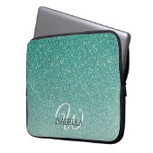 Personalisierter grüner Glitzer Ombre Name Monogra Laptopschutzhülle (Vorderseite Links)