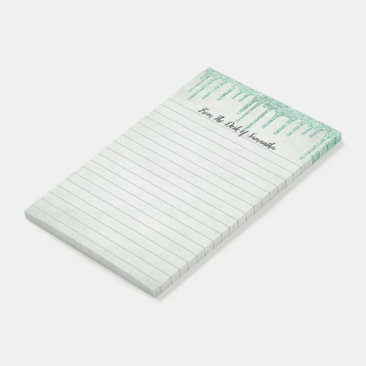 Personalisierter grüner Glitzer Post-it Klebezettel (angewinkelt)