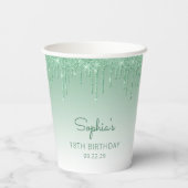 Personalisierter grüner Glitzer Tropfen 18. Geburt Pappbecher (Rückseite)