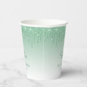 Personalisierter grüner Glitzer Tropfen 18. Geburt Pappbecher (Rechts)