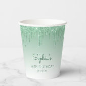 Personalisierter grüner Glitzer Tropfen 18. Geburt Pappbecher (Vorderseite)