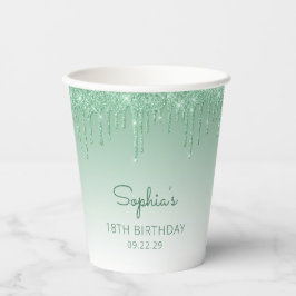 Personalisierter grüner Glitzer Tropfen 18. Geburt Pappbecher