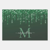 Personalisierter grüner Glitzer Tropfen Geschenkpapier Set (Vorderseite)