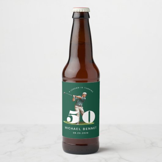 Personalisierter grüner Golf 50. Geburtstag Bierflaschenetikett (Vorderseite)