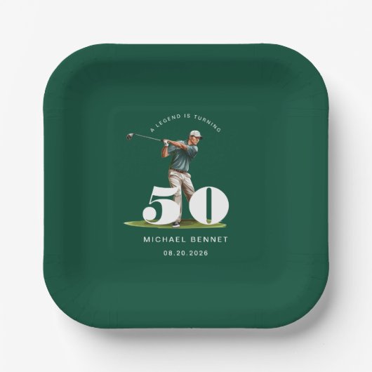 Personalisierter grüner Golf 50. Geburtstag Pappteller (Vorderseite)
