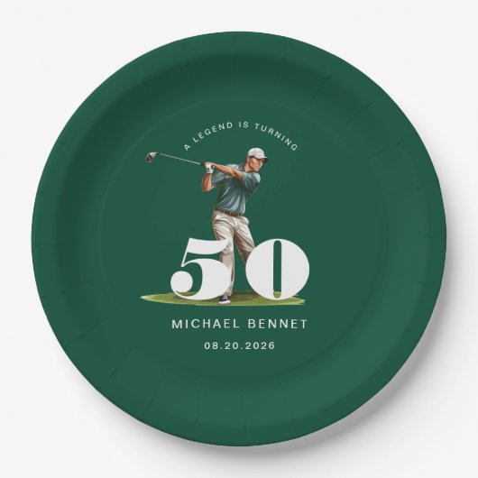 Personalisierter grüner Golf 50. Geburtstag Pappteller (Vorderseite)