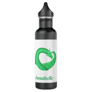 Personalisierter Grüner Herzdrache auf Weiß Edelstahlflasche