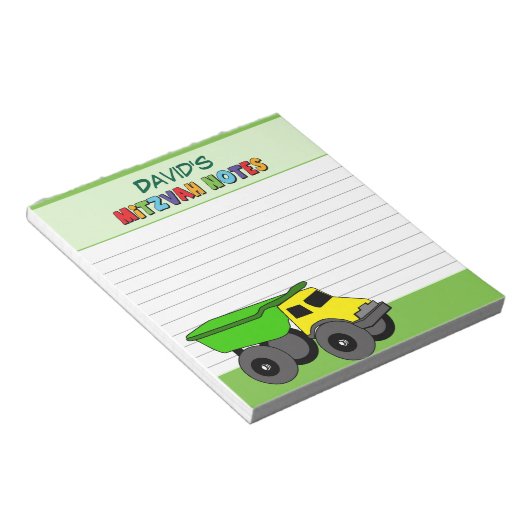 Personalisierter Grüner LKW Mitzvah Notizblock (angewinkelt)