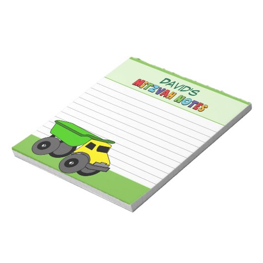 Personalisierter Grüner LKW Mitzvah Notizblock (Rotiert)