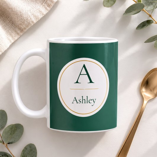 Personalisierter grüner Monogramm-Name Elegant  Kaffeetasse