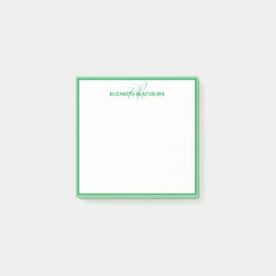 Personalisierter grüner Monogramm-Name Minimalist  Post-it Klebezettel