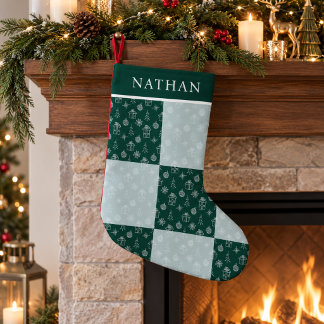 Personalisierter grüner Patchwork-Familien-Feierta Kleiner Weihnachtsstrumpf