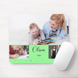 Personalisierter grüner Schul-Fotocollage-Name Mousepad