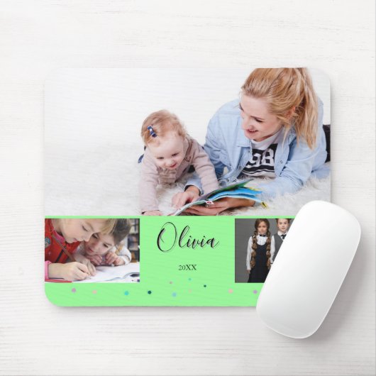 Personalisierter grüner Schul-Fotocollage-Name Mousepad (Mit Mouse)