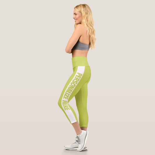 Personalisierter grüner Streifen Capri Leggings (Links)
