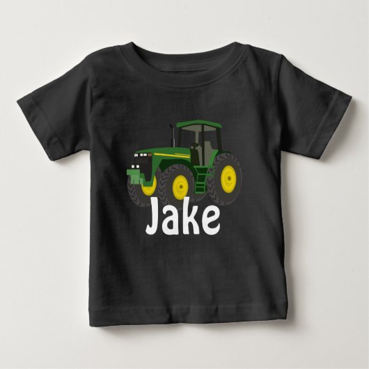 Personalisierter grüner Traktor Baby T-shirt (Vorderseite)