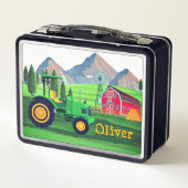 Personalisierter Grüner Traktor Barnyard Farm Metall Brotdose (Rückseite)