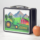Personalisierter Grüner Traktor Barnyard Farm Metall Brotdose (Beispiel)