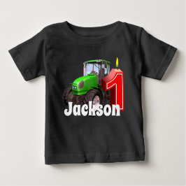 Personalisierter grüner Traktor-erster Geburtstag Baby T-shirt