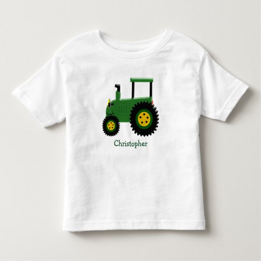Personalisierter grüner Traktor Kleinkind T-shirt (Vorderseite)