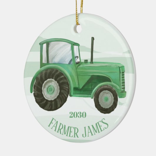 Personalisierter Grüner Traktor Weihnachtsschmuck (Links)