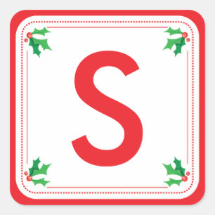 Personalisierter grüner u. roter Stechpalme Quadratischer Aufkleber