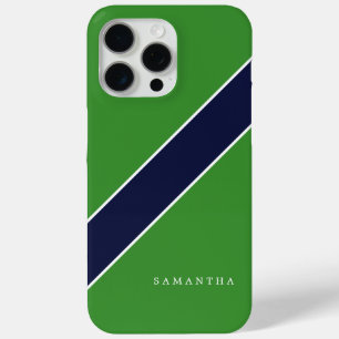 Personalisierter grüner und blauer Diagonalstreife iPhone 15 Pro Max Hülle