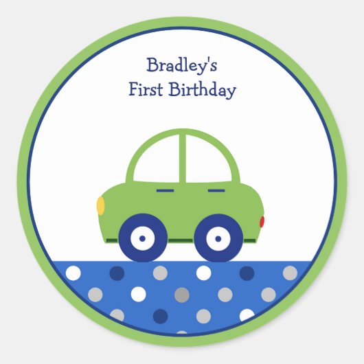 Personalisierter Grüner und Blauer Wagen zum erste Runder Aufkleber (Vorderseite)