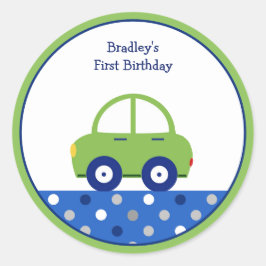 Personalisierter Grüner und Blauer Wagen zum erste Runder Aufkleber