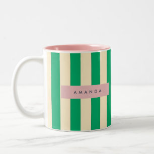 Personalisierter grüner und cremefarbener Streifen Zweifarbige Tasse