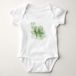 Personalisierter grüner Wasserfarb- & floraler Anf Baby Strampler