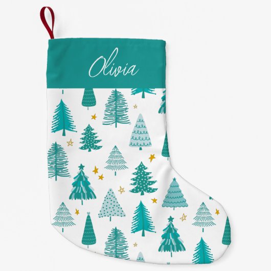 Personalisierter Grüner Weihnachtsbaum Winterwald Kleiner Weihnachtsstrumpf (Vorderseite)