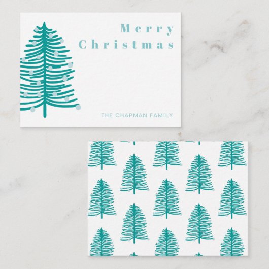 Personalisierter Grüner Weihnachtsbaum Winterwald Mitteilungskarte (Vorne/Hinten)