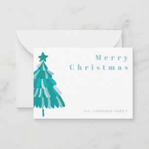 Personalisierter grüner Weihnachtsbaum Winterwald Mitteilungskarte