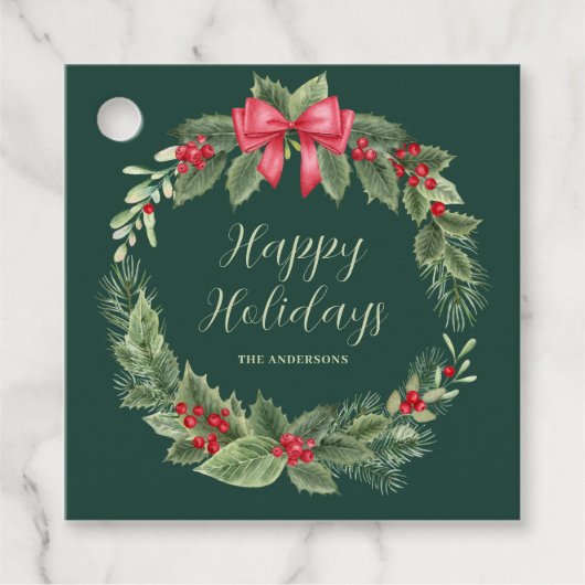 Personalisierter Grüner Weihnachtskranz Geschenkanhänger (Vorderseite)